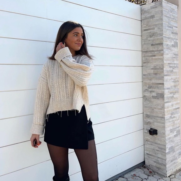 Zara Ecru Rhinestone Openwork Knit Sweater - Picture 1 of 17